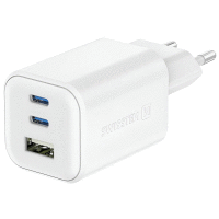 Sieťový adaptér GaN 2x USB-C 65W PD + 1xUSB-A 18W QC biely SWISSTEN