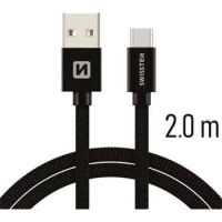 Dátový kábel textile USB / USB-C 2.0 M čierny SWISSTEN