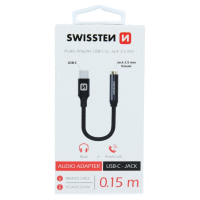 AUDIO adaptér textile USB-C/JACK (samica) 0.15M čierny SWISSTEN