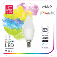 Smart LED Candle E14 5,5W RGB+W WiFi APP Control AVIDE