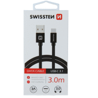 Detail - Dátový kábel textile USB / USB-C 3 M čierny SWISSTEN Dátový kábel textile USB / USB-C 3 M čierny SWISSTEN