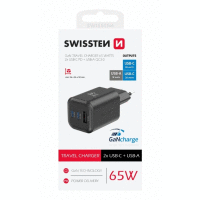 Detail - Sieťový adaptér GaN 2x USB-C 65W PD + 1xUSB-A 30W QC čierny SWISSTEN Sieťový adaptér GaN 2x USB-C 65W PD + 1xUSB-A 30W QC čierny SWISSTEN