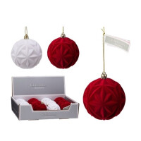 Vianočná guľa 8cm FLOCK 2 druhy biela/červená