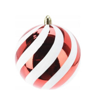 Detail - Vianočná guľa červená s bielymi pásikmi 14cm RED Vianočná guľa červená s bielymi pásikmi 14cm RED